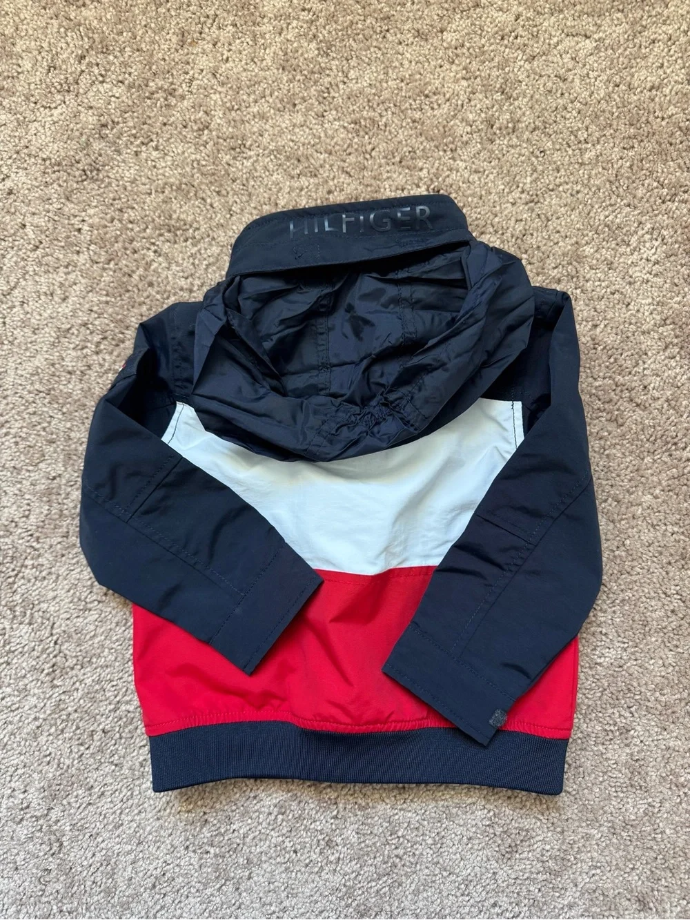 Tommy Hilfiger Colorblock Hooded Full Zip Windbreaker Jacket Navy Red White 24M
